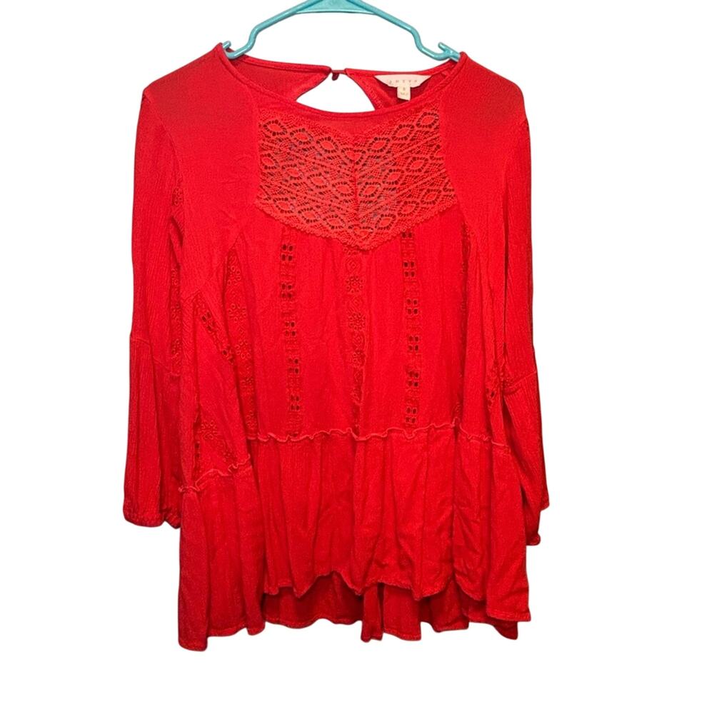 Adiva Red Boho Lace Peasant Top | Size Small
